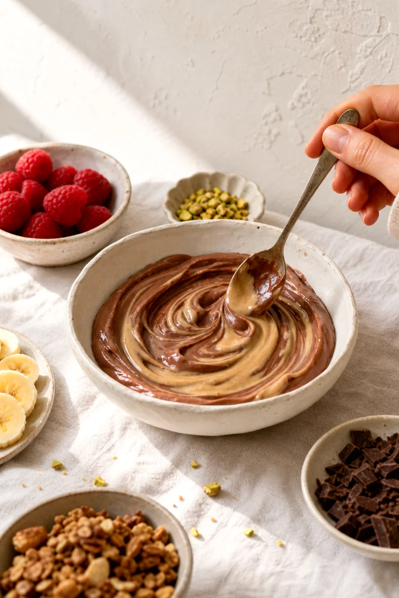 swirling-tahini-into-chocolate-yogurt