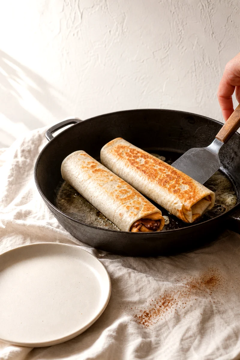 toasting-peanut-butter-banana-wraps-in-butter