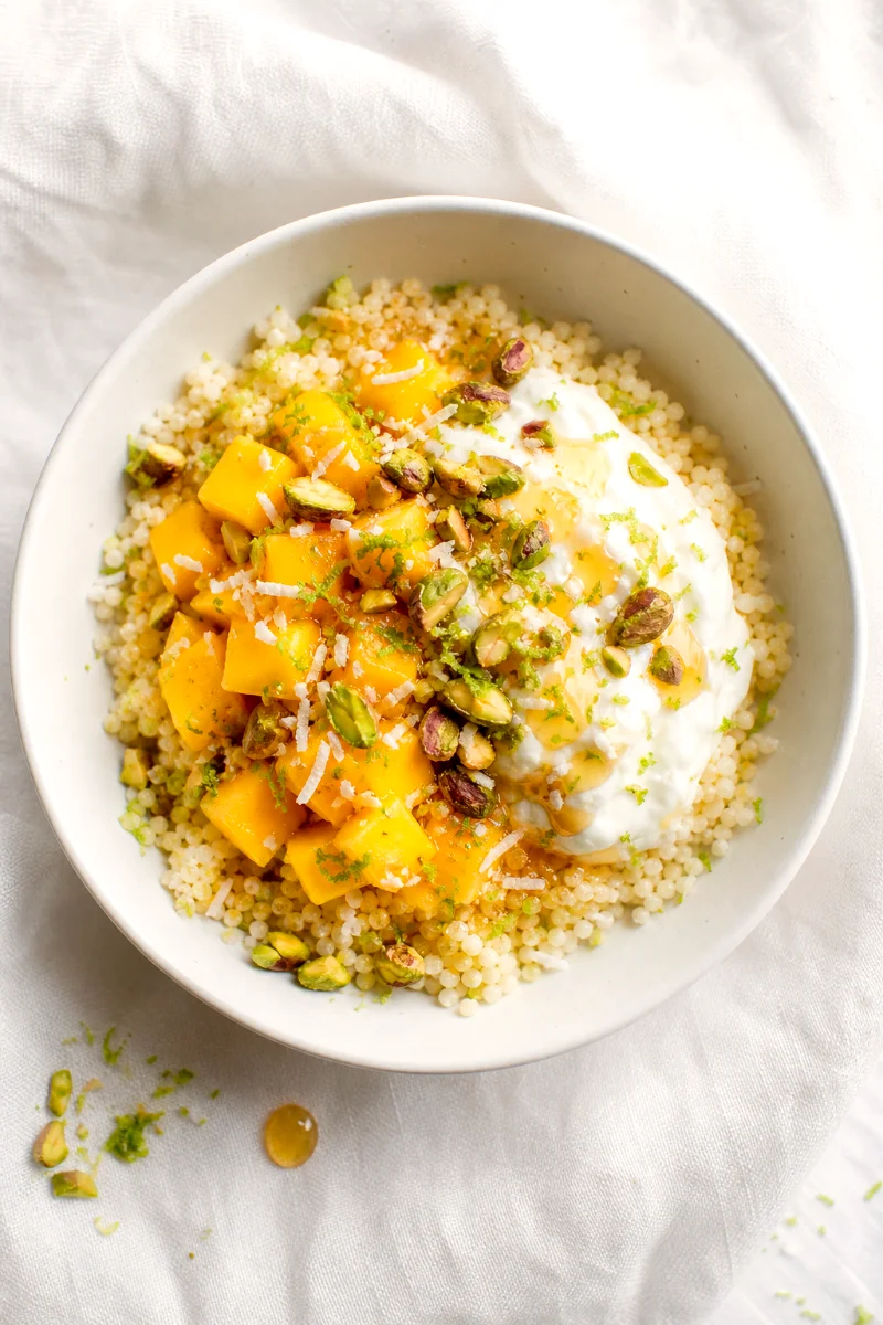 top-down-coconut-mango-breakfast-couscous