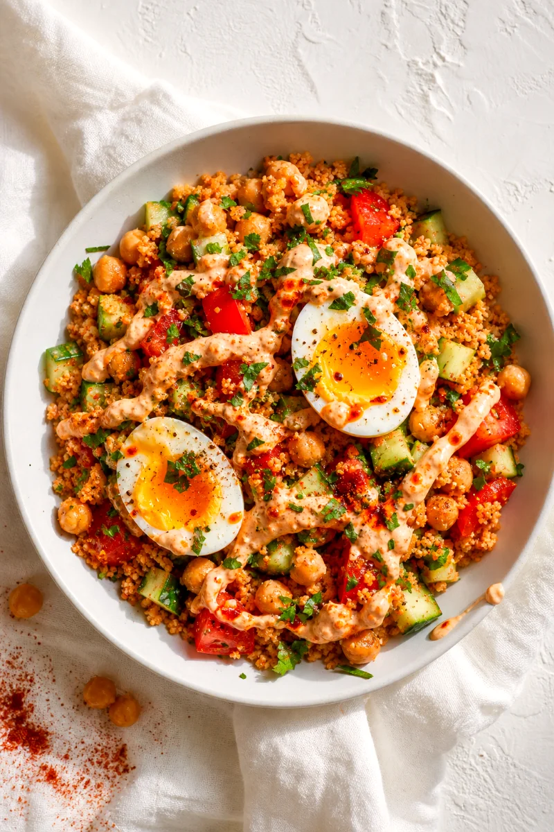 top-down-harissa-couscous-breakfast-bowl