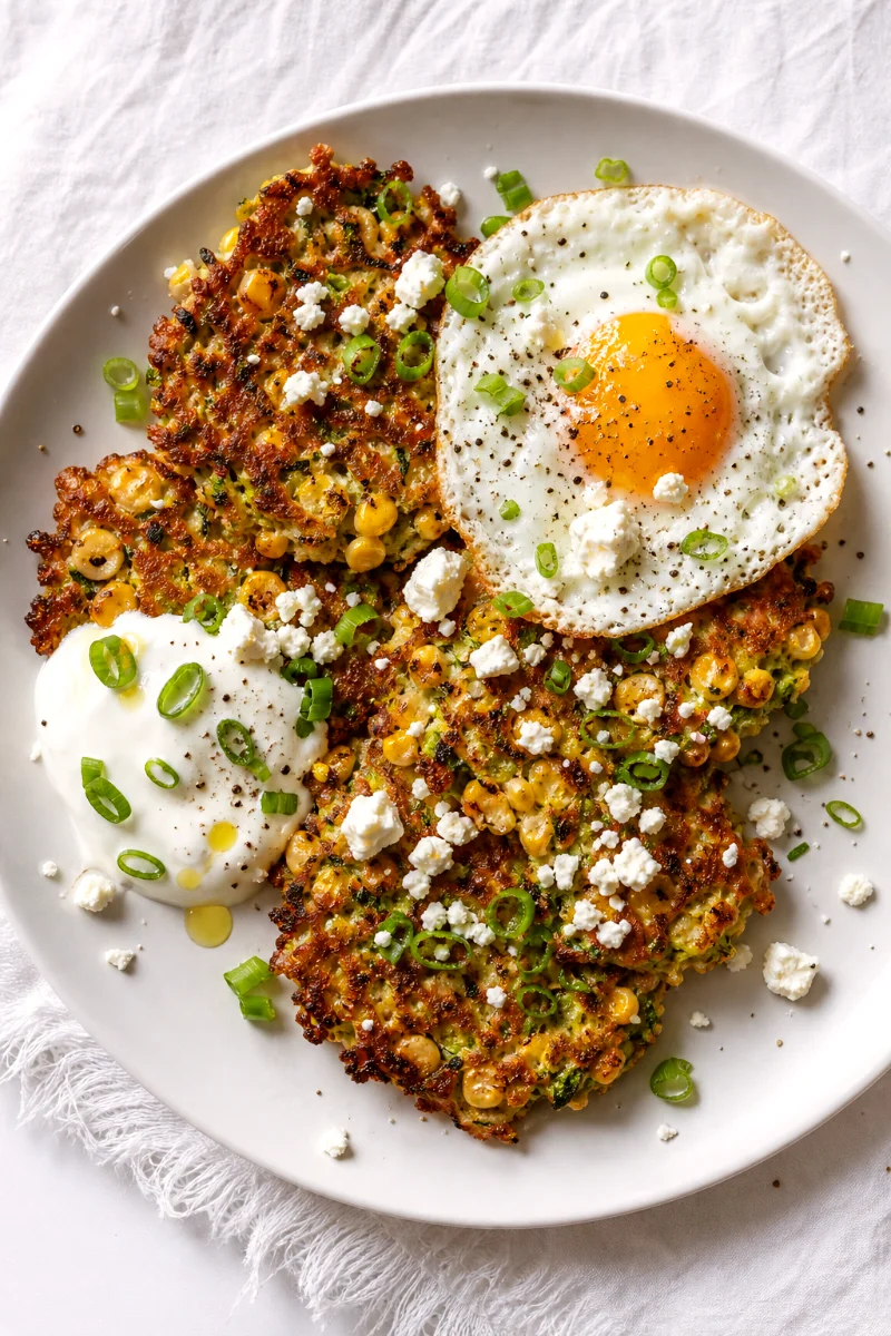 top-down-zucchini-corn-fritters-plate