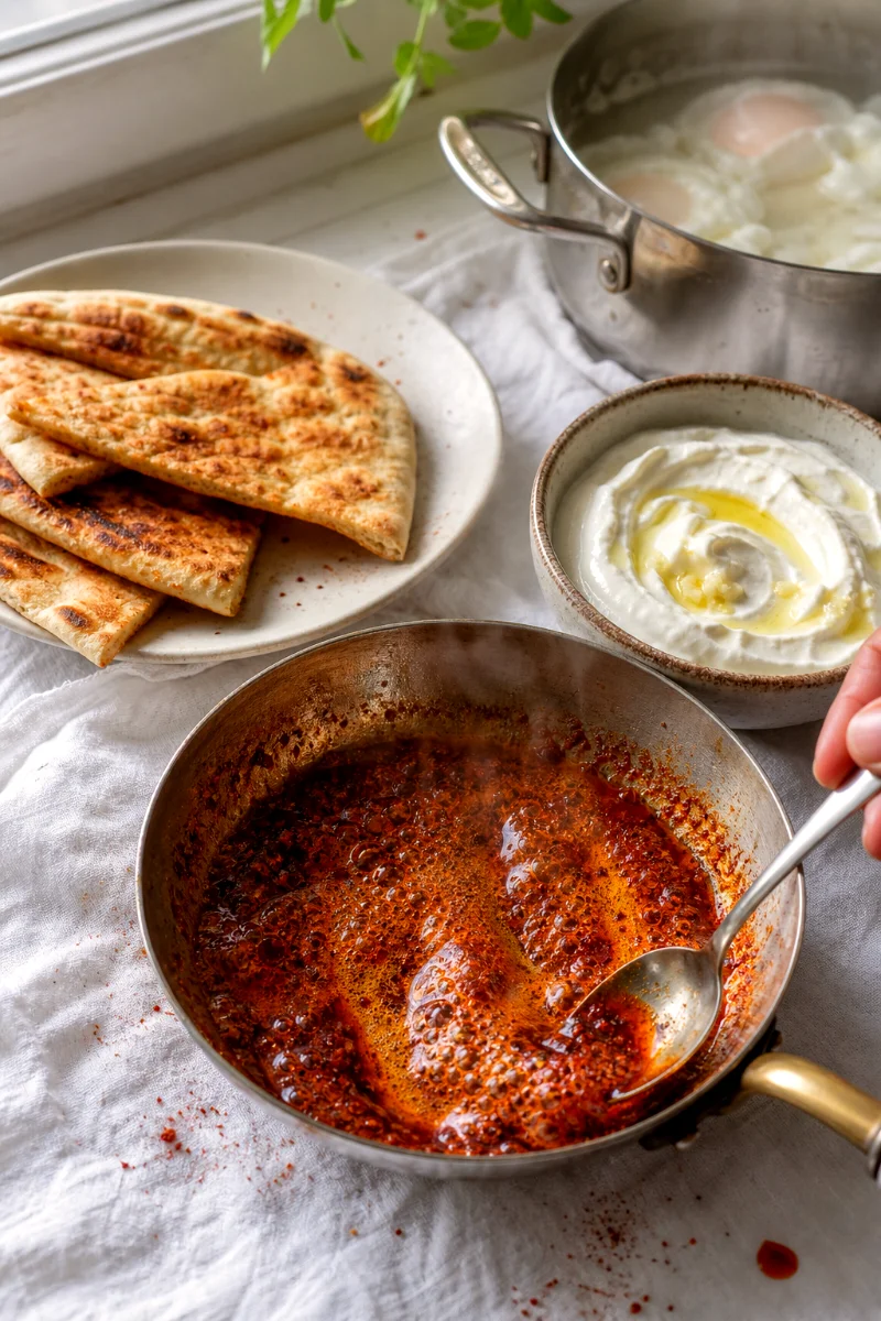 turkish-eggs-chili-butter-cooking-process