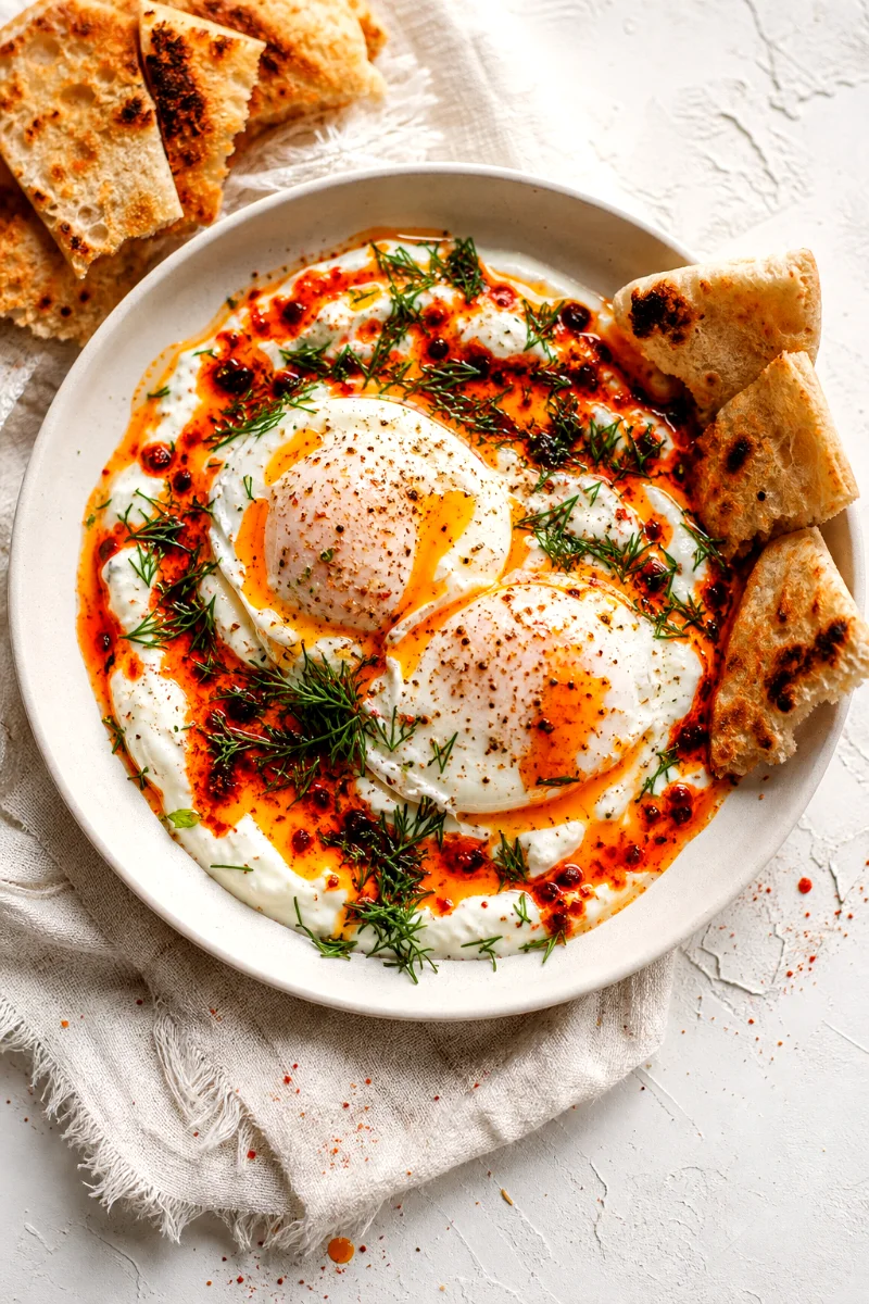 turkish-eggs-top-down-garlic-yogurt-bowl