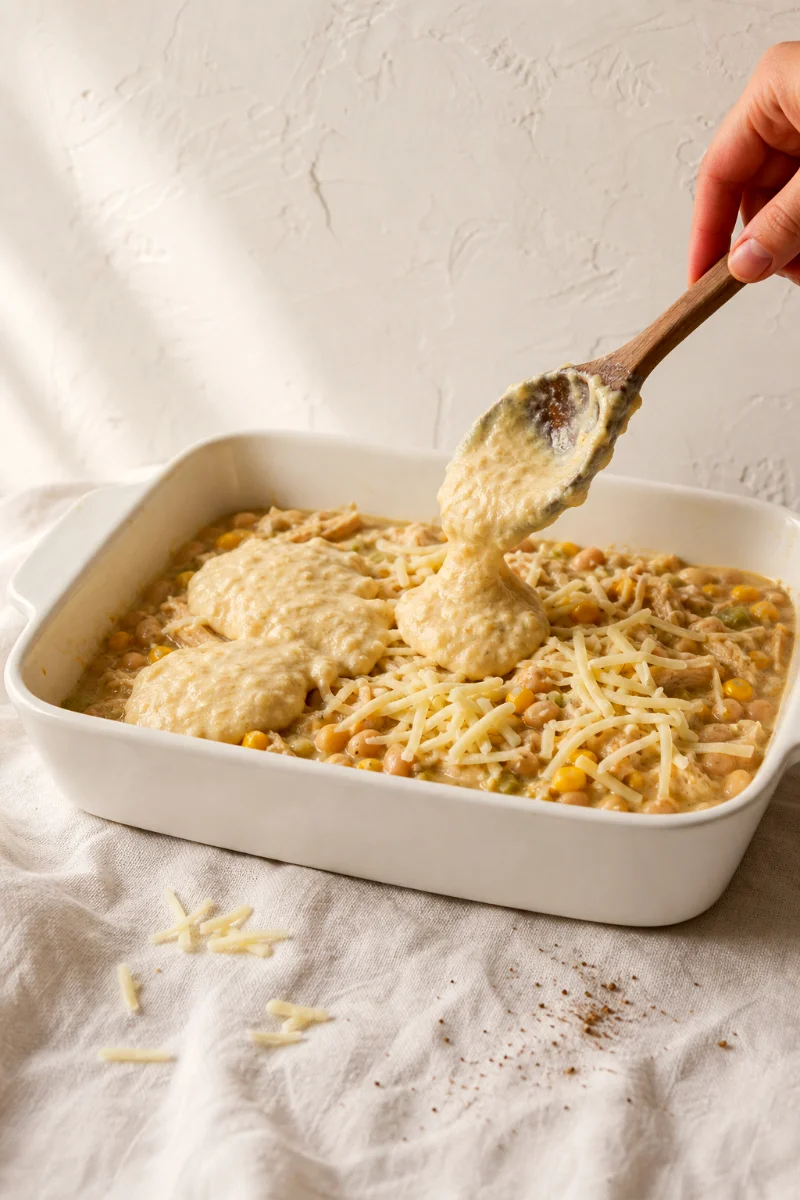 white-chicken-chili-cornbread-casserole-process