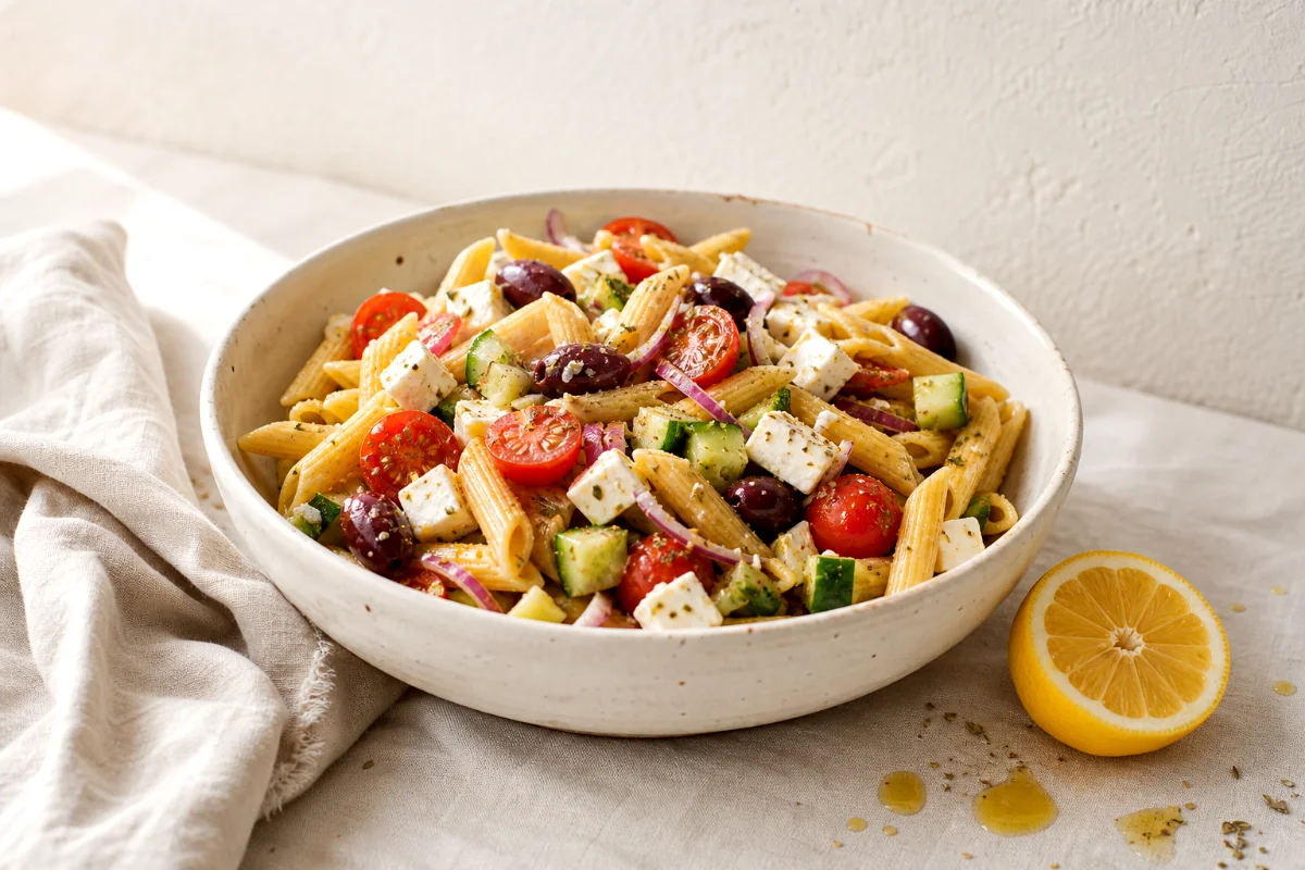 greek-pasta-salad-feta-lemon-dressing