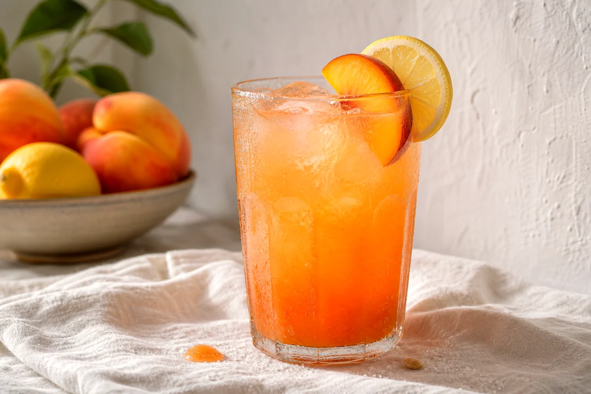 fresh-peach-lemonade-in-rustic-glass
