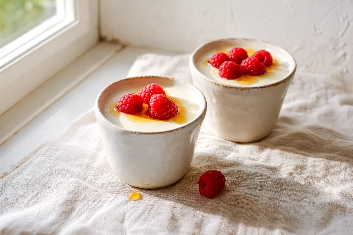 greek-yogurt-panna-cotta-honey-raspberries