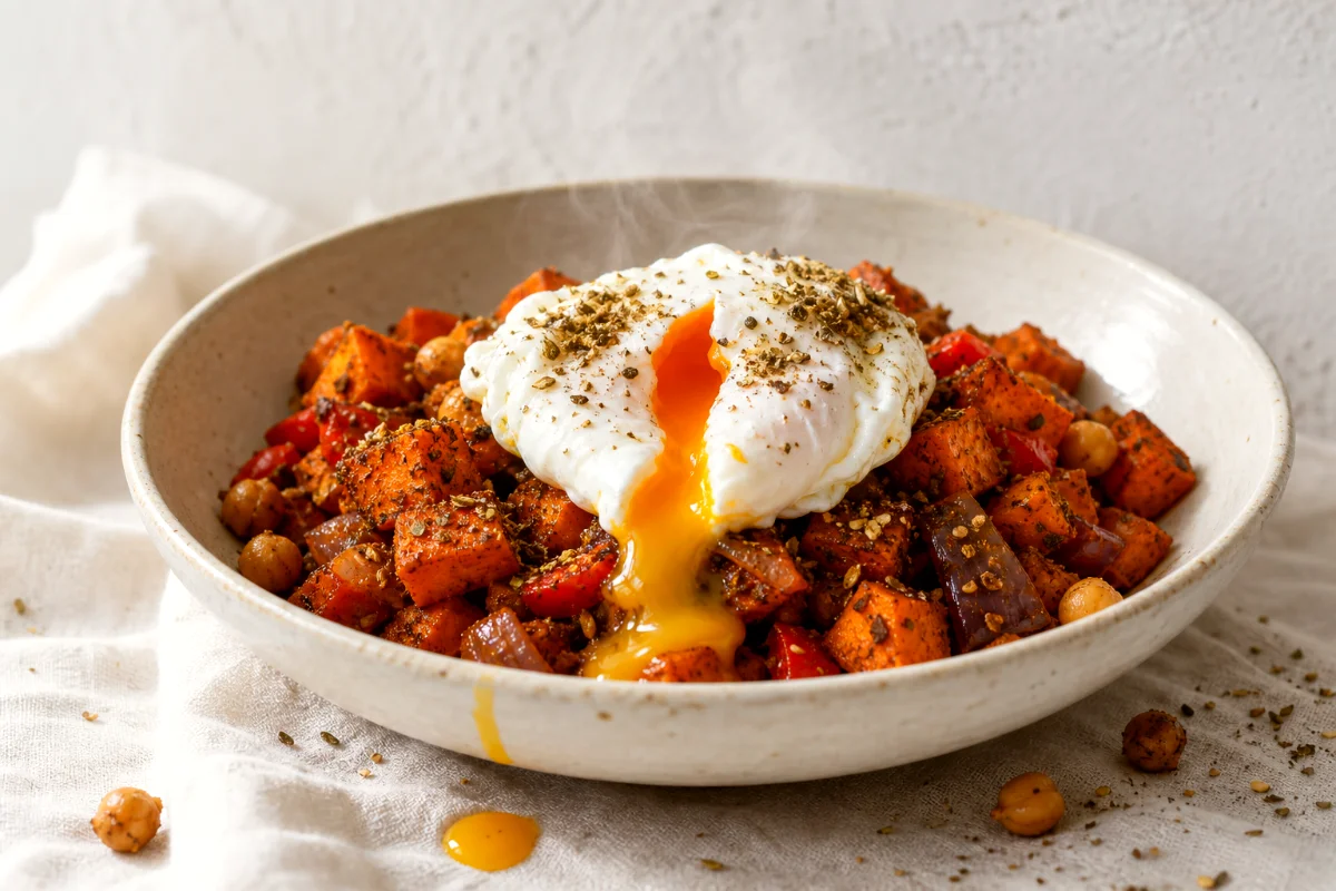 mediterranean-sweet-potato-hash-poached-egg