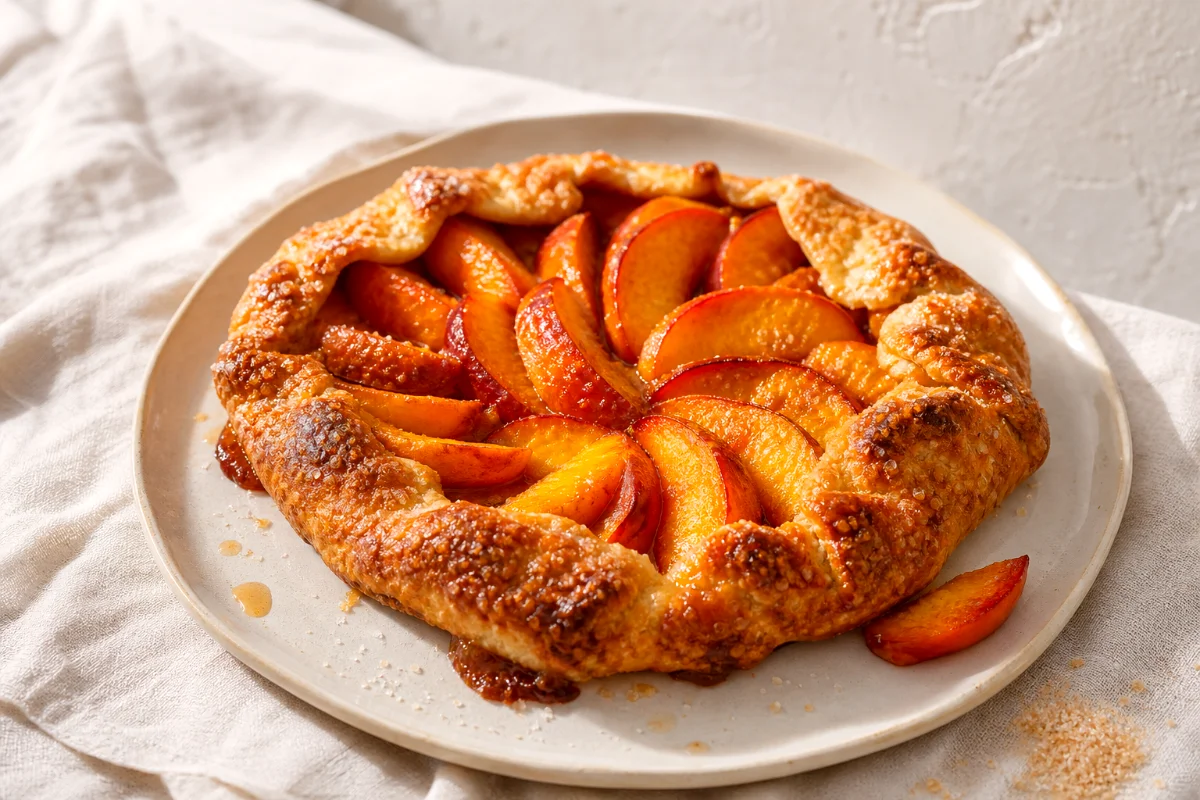 rustic-peach-galette-finished-on-white-plate