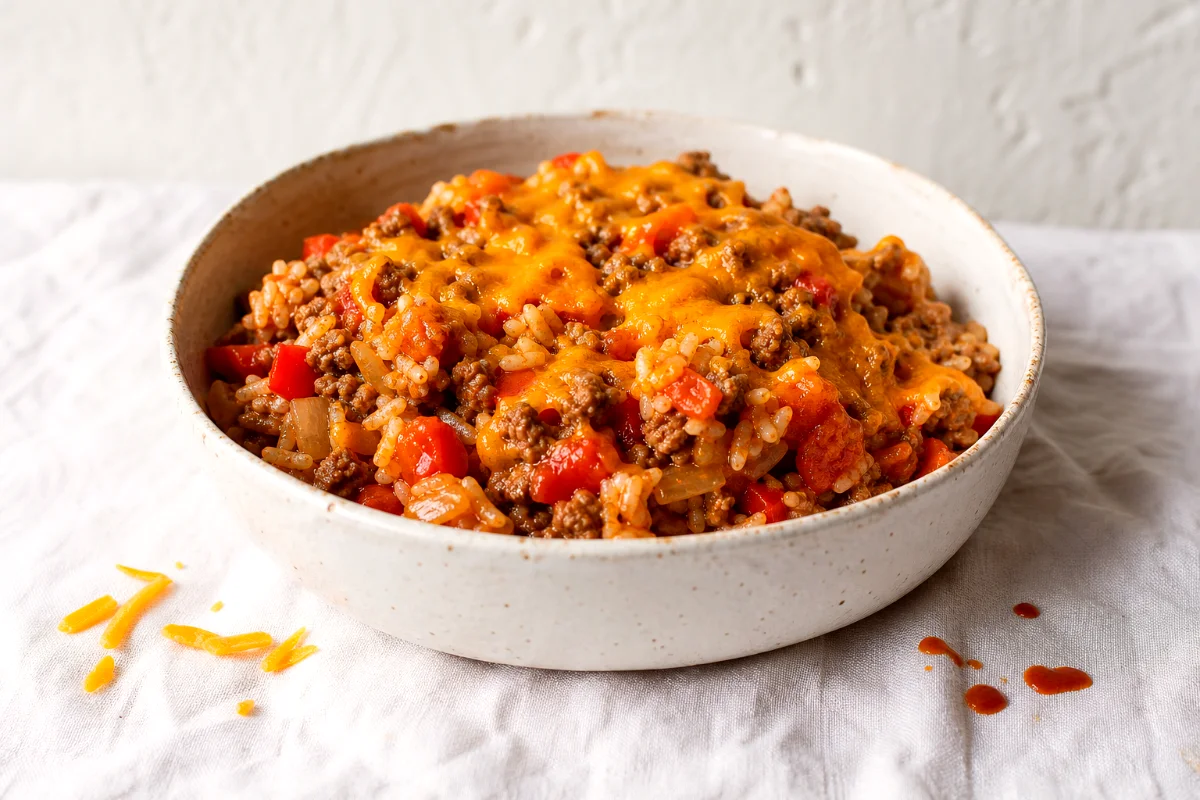 cheesy-ground-beef-rice-casserole-close-up
