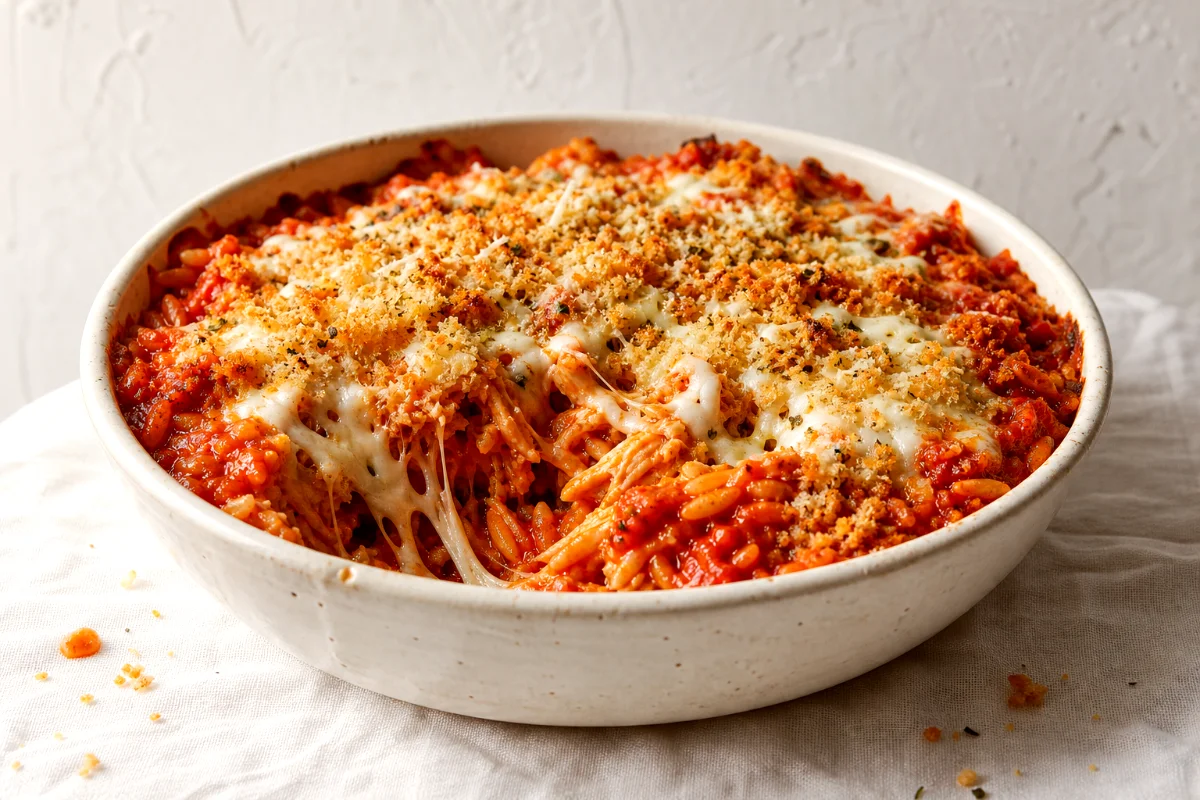 chicken-parmesan-orzo-casserole-close-up