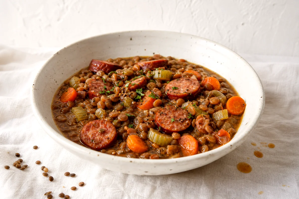 lentil-sausage-stew-skillet-featured