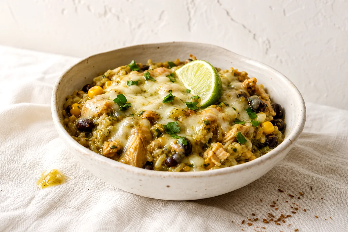 salsa-verde-chicken-rice-casserole-close-up