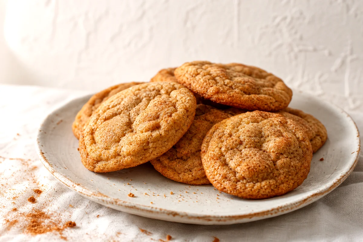 Soft apple butter cookies with crinkled tops on a white ceramic plate