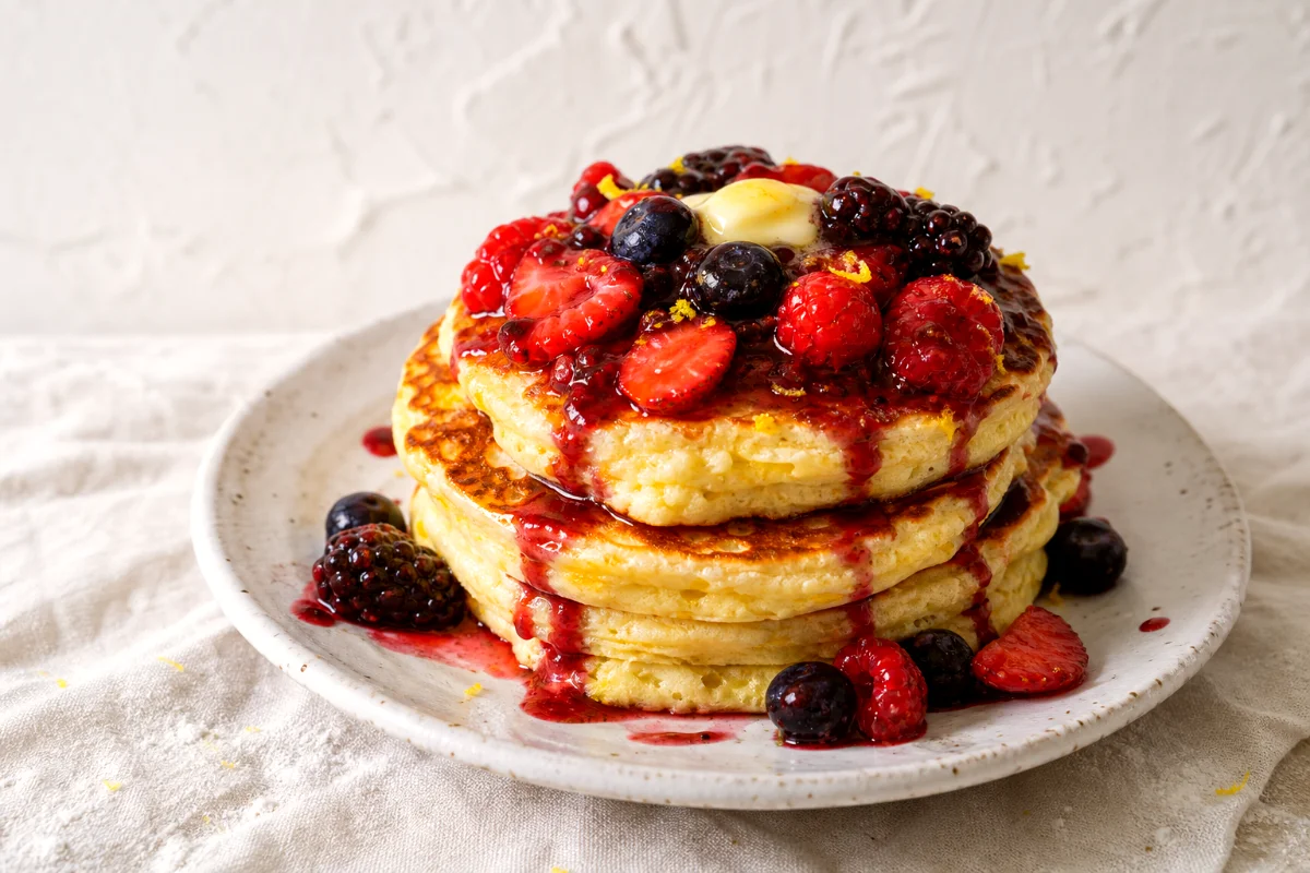 lemon-ricotta-pancakes-berry-sauce-featured