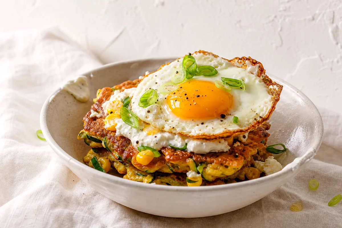zucchini-corn-fritters-yogurt-fried-egg